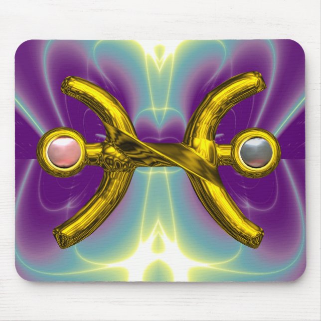 Mousepad PEIXES Dourado Sinal de Aniversário Zodiac,Pérolas (Frente)