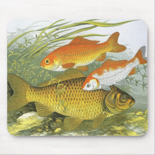 Mousepad Peixes Dourados Aquáticos Antigos Koi, Vida Marinh