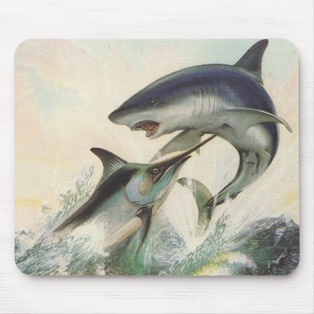 Mousepad Peixes - espadim preto & tubarão de Mako (Frente)