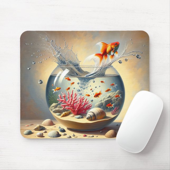 Mousepad Peixes-Goldfish escapando do aquário (Com mouse)