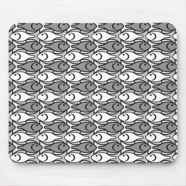 Mousepad Peixes modernos do século médio, cinzas, brancos e (Frente)
