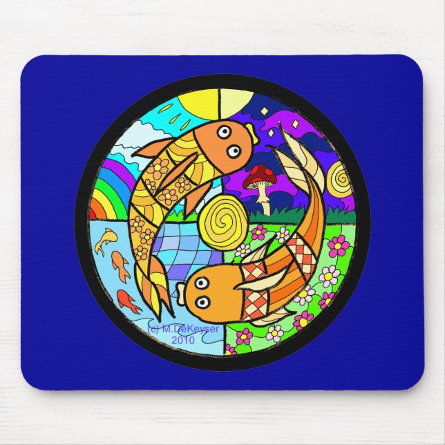 Mousepad Peixes Pyschedelic Mandela elementar de Koi (Frente)