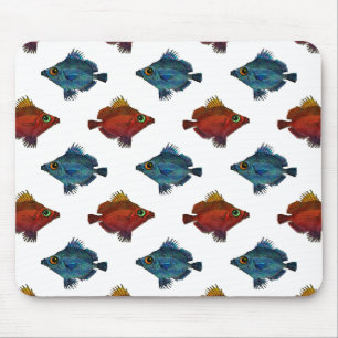 Mousepad Peixes tropicais azuis e vermelhos ALGUM FUNDO da