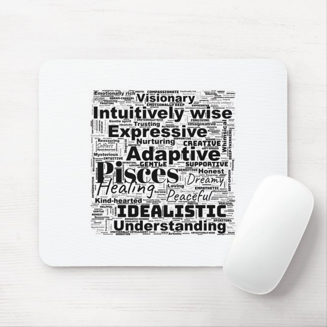 Mousepad Peixes Word Cloud Zodiac Inspiração (Com mouse)