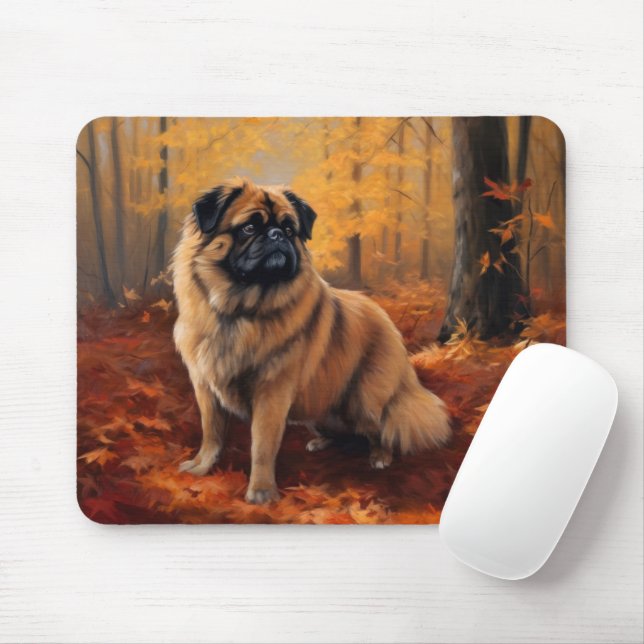 Mousepad Pekingês nas Folhas de outono caem inspiração (Com mouse)