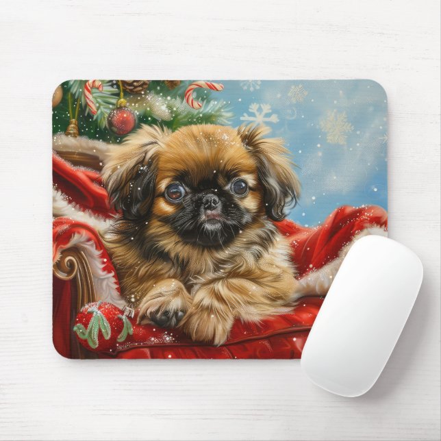 Mousepad Pekingese Cachorro Natal Festivo (Com mouse)