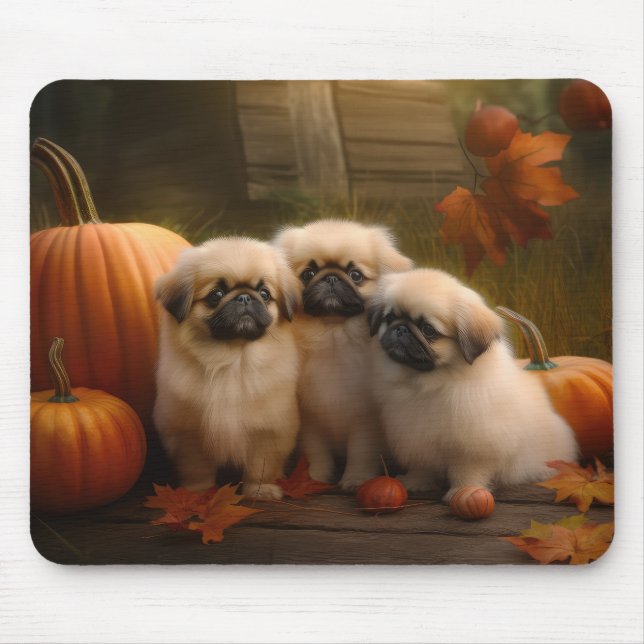 Mousepad Pekingese Puppy Autumn Delight Pumpkin (Frente)