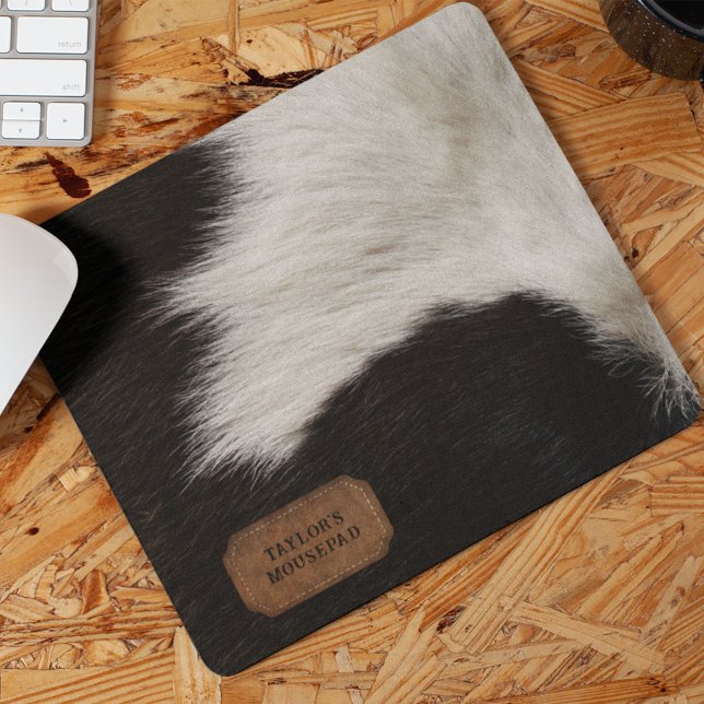Mousepad Peles de vaca e couro pretos e brancos (Criador carregado)