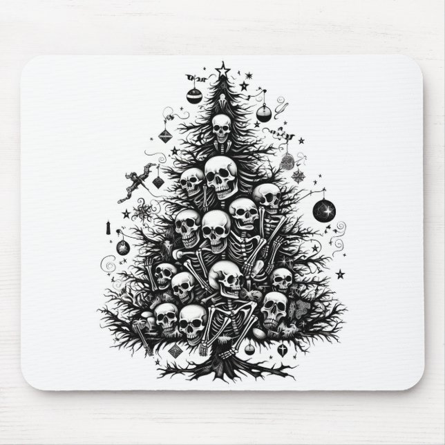 Mousepad Peles e ossos de árvores de Natal pretas (Frente)