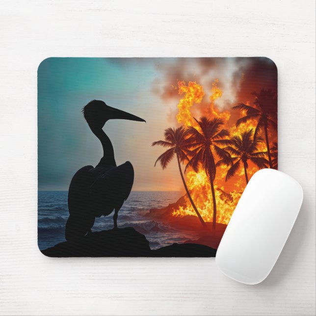 Mousepad Pelican Watching Coastal Wildfire (Com mouse)