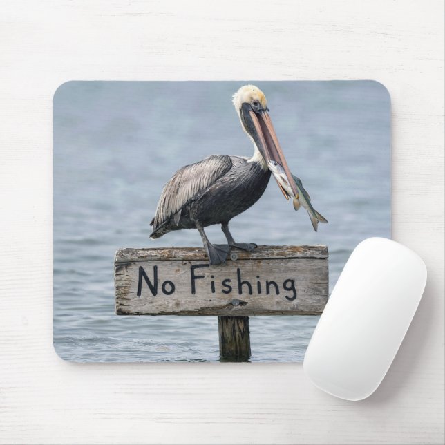 Mousepad Pelicano no Letreiro de Proibido Pescar (Com mouse)