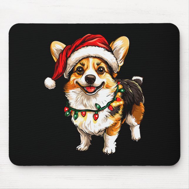 Mousepad Pembroke Welsh Corgi Santa Christmas Tree Lights X (Frente)