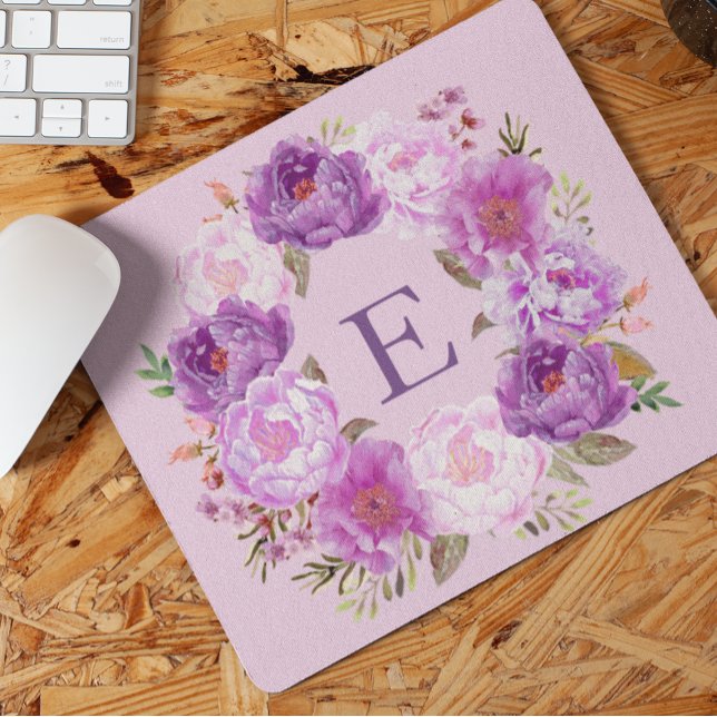 Mousepad Pêmona Flor Wreath Watercolor Monograma Puro (Criador carregado)