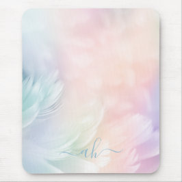 Mousepad Pena Arco-Íris de Pastel Monogramada Elegante