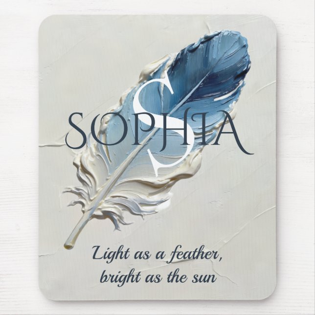 Mousepad Pena Azul Personalizada com Nome e Monograma Perso (Frente)