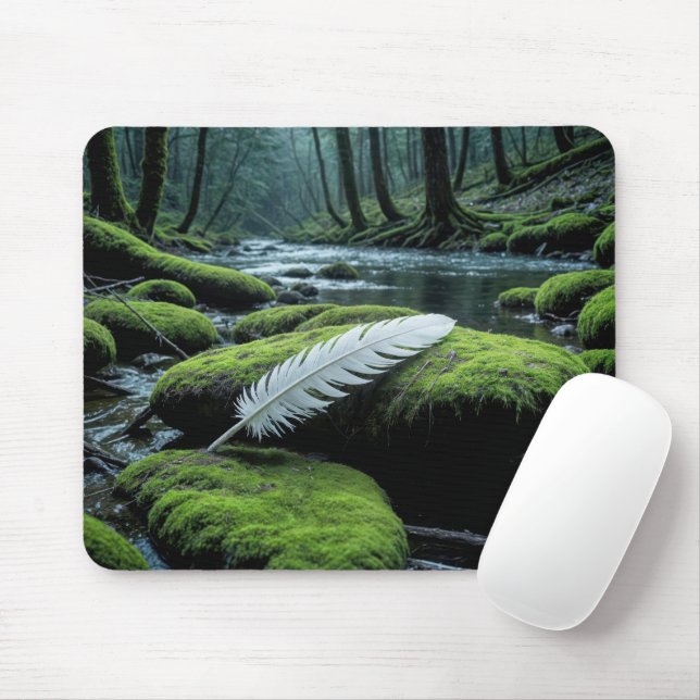 Mousepad Pena branca numa rocha (Com mouse)