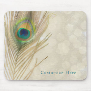Mousepad Pena de Pavão Exótico Dourado Glam Elegante Chic
