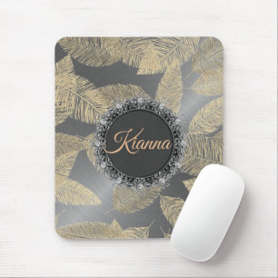 Mousepad Penas Chic na Prata Sleek Personalizadas