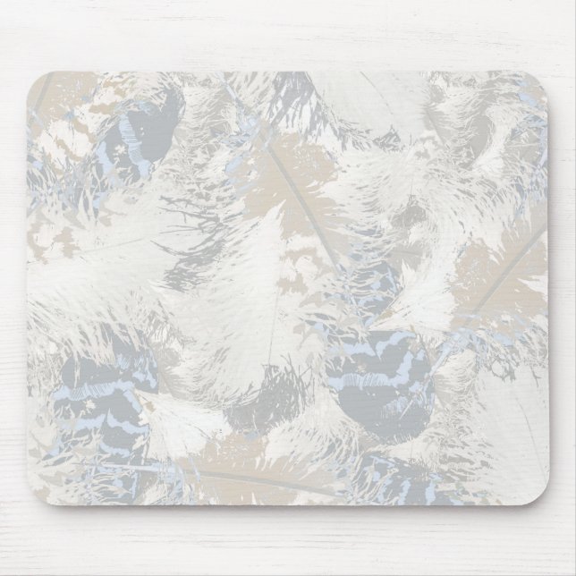Mousepad Penas, cinzas, cinzas e azuis, aves, luz, (Frente)