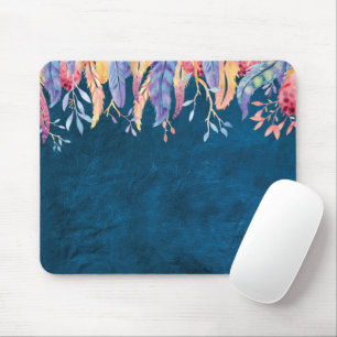 Mousepad Penas De Aquarela Com Couro Azul