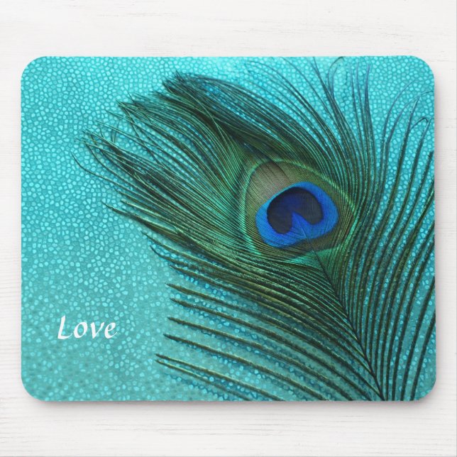 Mousepad Penas de Pavão Azul Aqua Metálico (Frente)