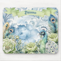 Penas de Pavão Teal & Sage Florais Personalizadas
