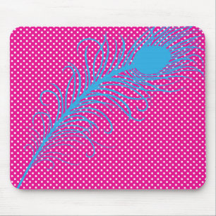 Mousepad Penas e Bolinhas de pavão - Rosa e Aqua