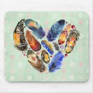 Mousepad Penas Em Forma De Coração Design