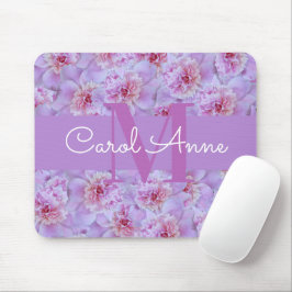 Mousepad Penas Rosa Monograma Púrpura Floral