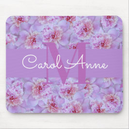 Mousepad Penas Rosa Monograma Púrpura Floral