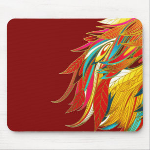 Mousepad Penas Tribais Exóticas Coloridas Vermelhas