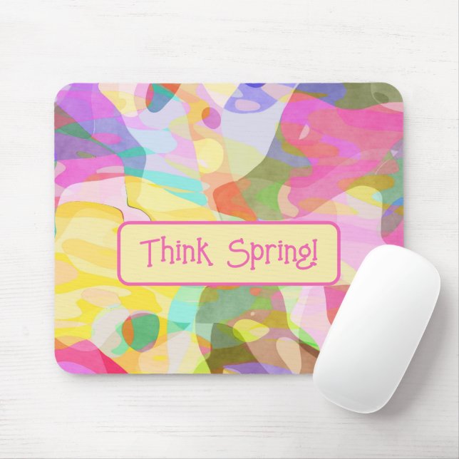 Mousepad Pense em Primavera! Pastel Abstrato Art Design (Com mouse)