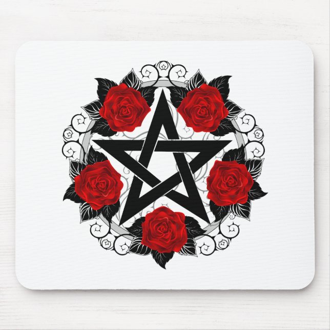 Mousepad Pentagrama com Rosas vermelhas (Frente)