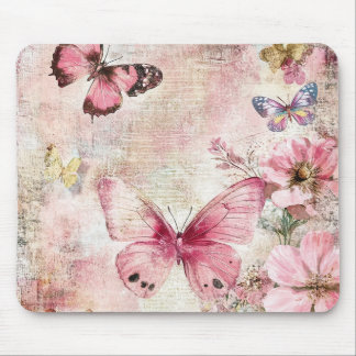 Mousepad Penteado de Borboleta Floral Antigo