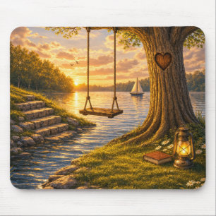 Mousepad Penteado Romântico de Árvore à Beira do Lago
