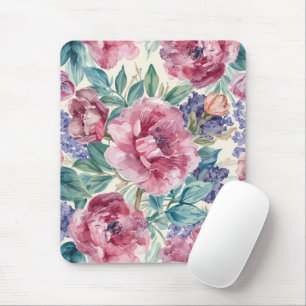 Mousepad Peônia Botânica Aquarela Flora Lavanda