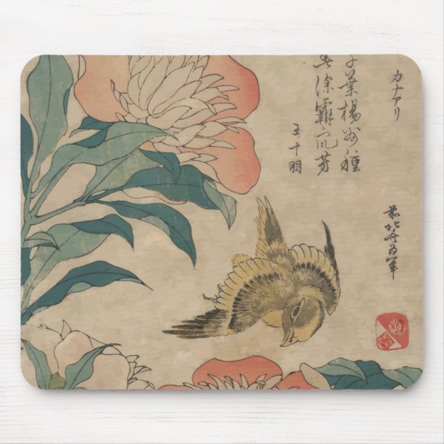 Mousepad Peônia e canário de Hokusai (Frente)