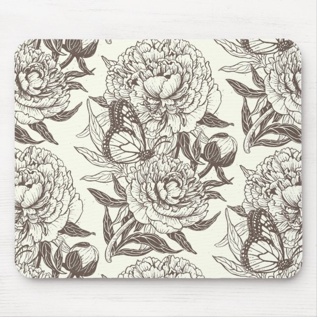 Mousepad Peônias e borboletas bloqueiam impressão, número l (Frente)