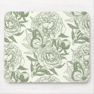 Mousepad Peônias e borboletas bloqueiam impressão, verde-sá