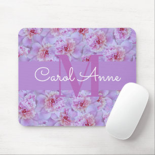 Mousepad Pêonias Rosa Mouse Roxo Monograma