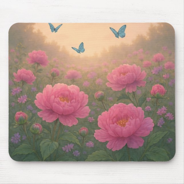 Mousepad Peony Flower Field no Sunset (Frente)
