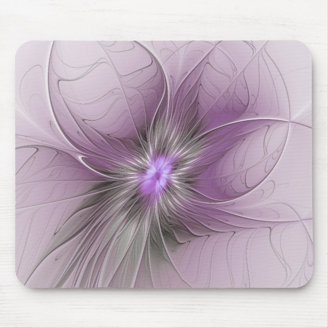 Mousepad Pequena Bela Cinza Mauve Moderna Flor de Arte Frac (Frente)