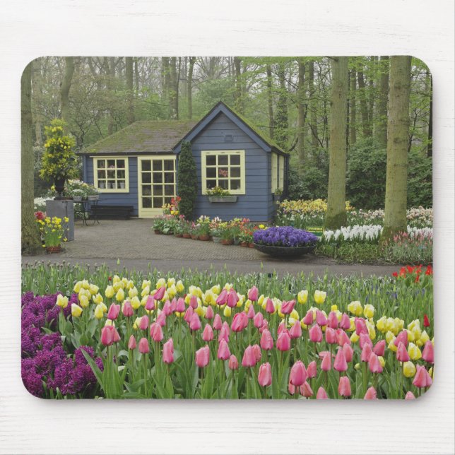Mousepad Pequena cabana de loja de flores, Jardins Keukenho (Frente)