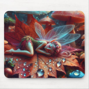 Mousepad Pequena Fada Caprichosa Dormindo em uma Folha