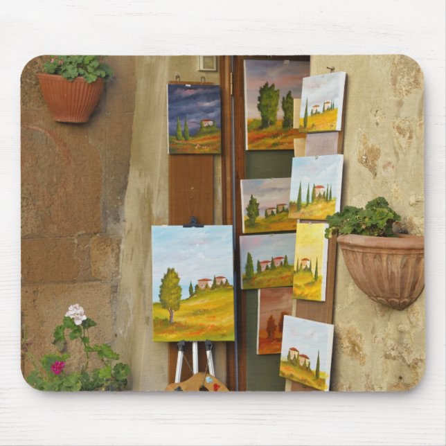 Mousepad Pequena loja com obras de arte à venda na calçada (Frente)