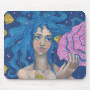 Mousepad Pequena Sereia, Arte Fantástica Submarina, Azul Ro