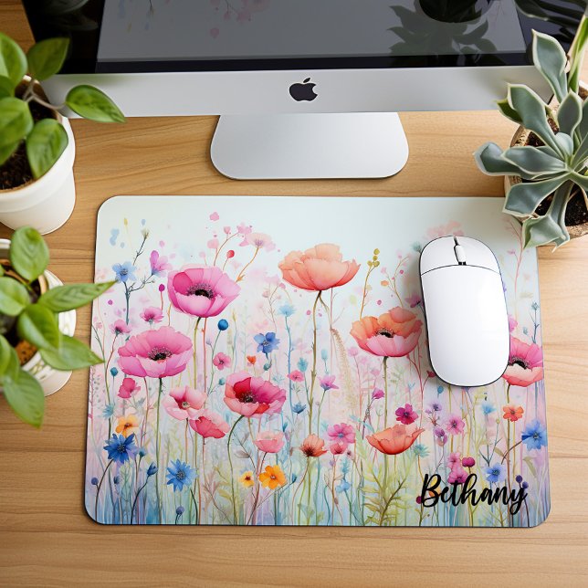 Mousepad Pequeno Bocal, Aquarela De Flores Selvagens, (Criador carregado)