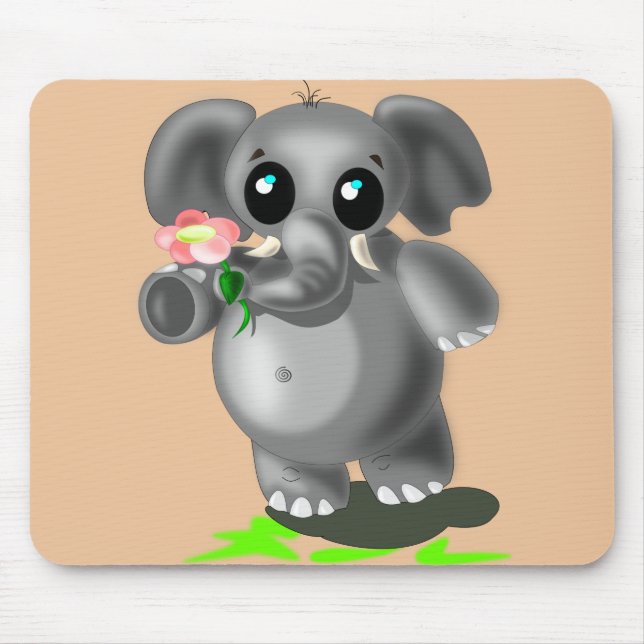 Mousepad Pequeno Elefante com Pad de Mouse Flor - Sua Cor (Frente)