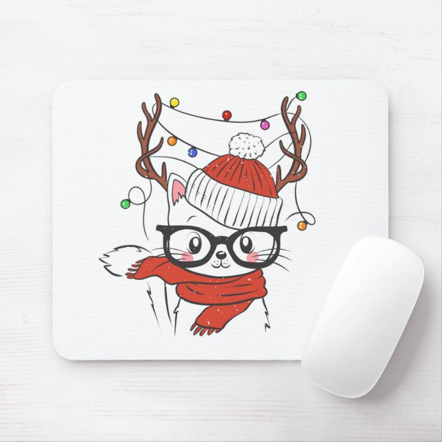 Mousepad Pequeno gato bonito com chifres de veados (Com mouse)