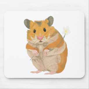 Mousepad Pequeno Hamster bonito segurando uma flor